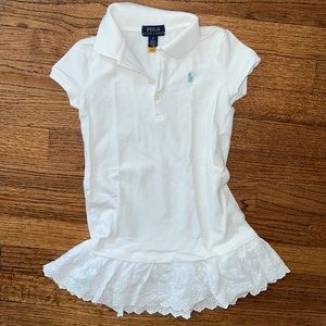 Polo by Ralph Lauren mesh polo kids dress with eyelet ruffled skirt. Size 5.